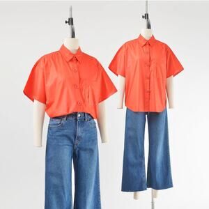 Vintage 90s Tomato Red Cotton Button Down Collared Shirt size Large